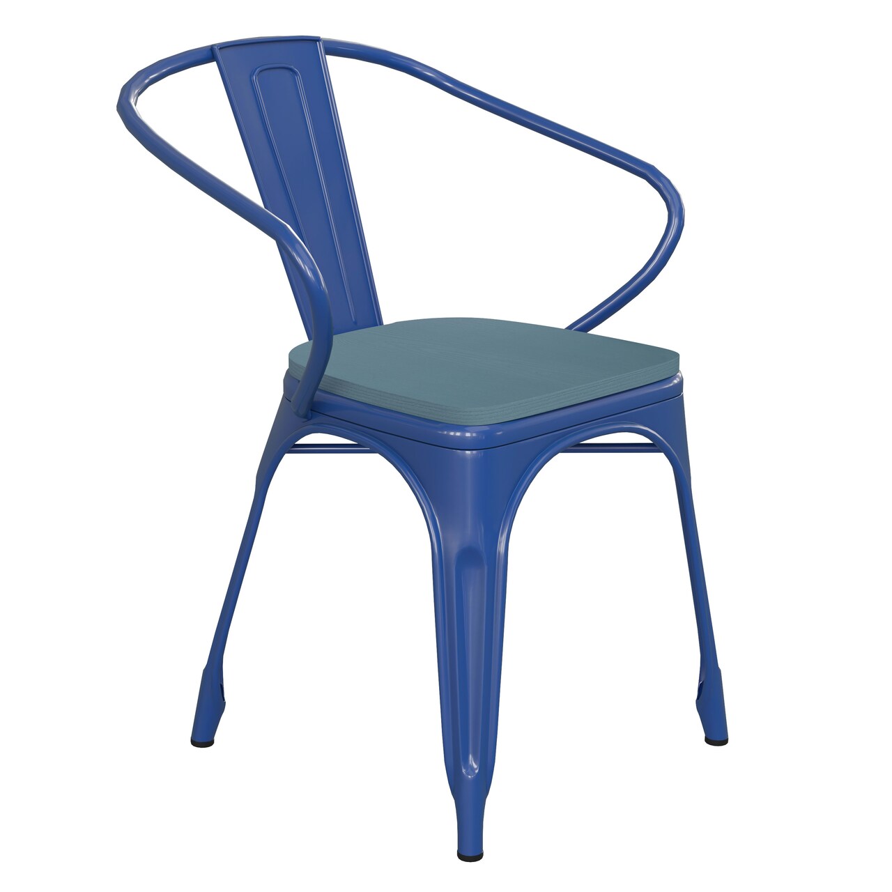 Emma and Oliver Alva Metal Indoor-Outdoor Stacking Chair with Vertical Slat Back, Arms and All-Weather Polystyrene Seat